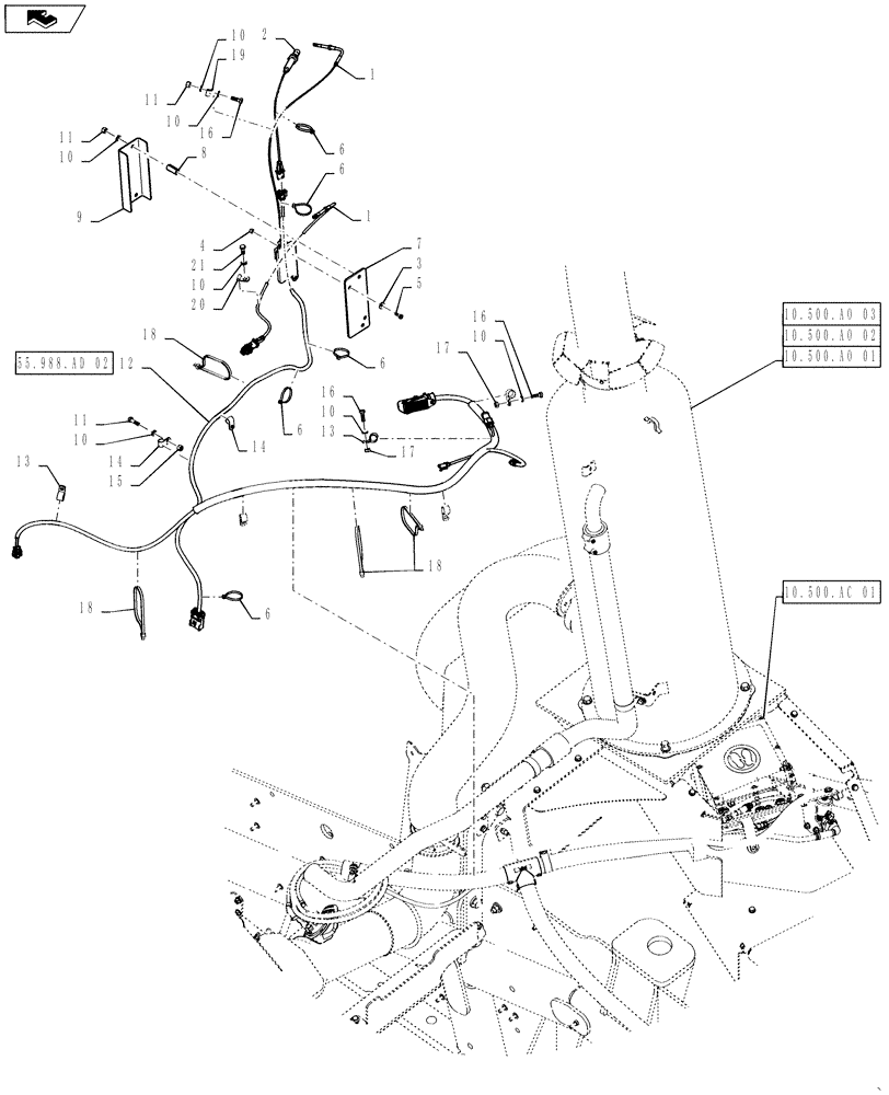 Схема запчастей Case IH STEIGER 400 - (55.988.AD[01]) - SELECTIVE CATYLTIC REDUCTION WIRING LAYOUT (55) - ELECTRICAL SYSTEMS