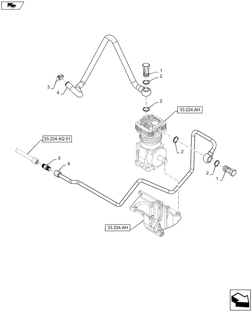 Схема запчастей Case IH MAXXUM 115 - (33.224.AJ) - VAR - 332727, 332737, 332739 - PNEUMATIC TRAILER BRAKE - AIR COMPRESSOR - PIPES (33) - BRAKES & CONTROLS