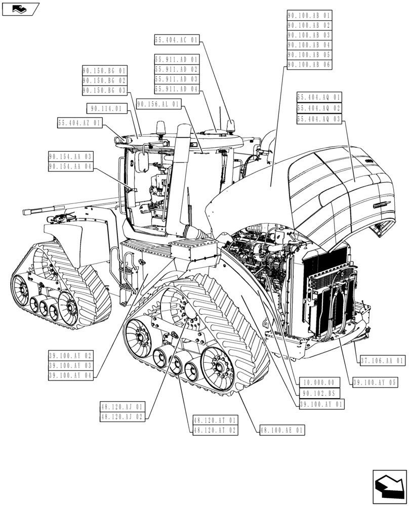Схема запчастей Case IH STEIGER 350 - (00.000.01[01]) - PICTORIAL INDEX - MAIN SECTIONS - FRONT VIEW (00) - GENERAL & PICTORIAL INDEX
