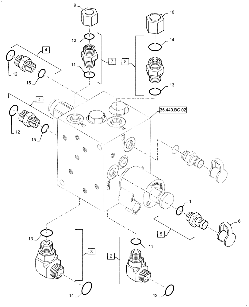 Схема запчастей Case IH 9230 - (35.440.BC[01]) - VAR - 425252, 425369 - MANIFOLD, UNLOADING TUBE, COVER, EXTENSION (35) - HYDRAULIC SYSTEMS