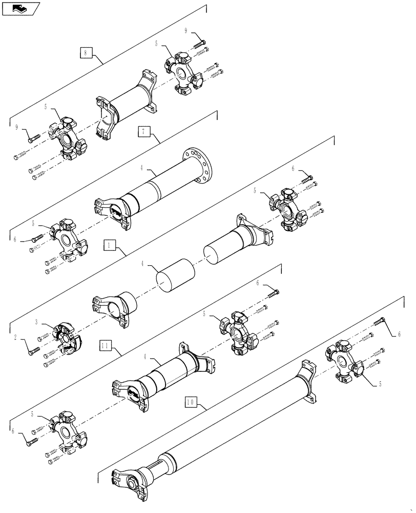 Схема запчастей Case IH STEIGER 500 - (23.314.AG[02]) - DRIVE SHAFT (23) - FOUR WHEEL DRIVE SYSTEM