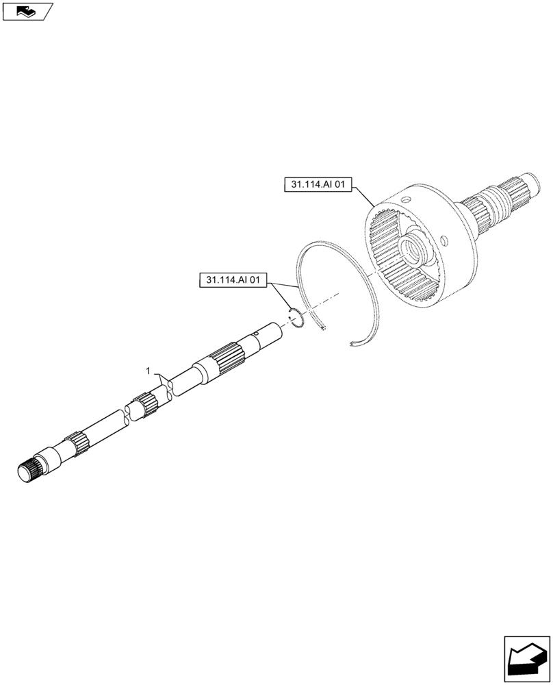 Схема запчастей Case IH MAXXUM 120 - (31.114.AP[01]) - VAR - 331330, 332330, 743736, 331802, 332802, 743679 - 2 SPEED REAR PTO - CONTROL SHAFT FOR CREEPER OR GROUND SPEED PTO (31) - IMPLEMENT POWER TAKE OFF