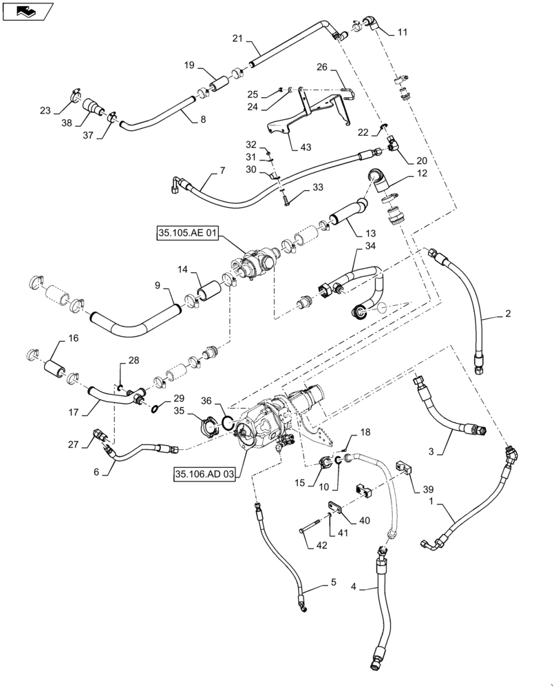 Схема запчастей Case IH STEIGER 500 - (35.116.AD[05]) - HYDRAULIC SYSTEM - HIGH CAPACITY PUMP & HOSES - PS4 TRANSMISSION (35) - HYDRAULIC SYSTEMS