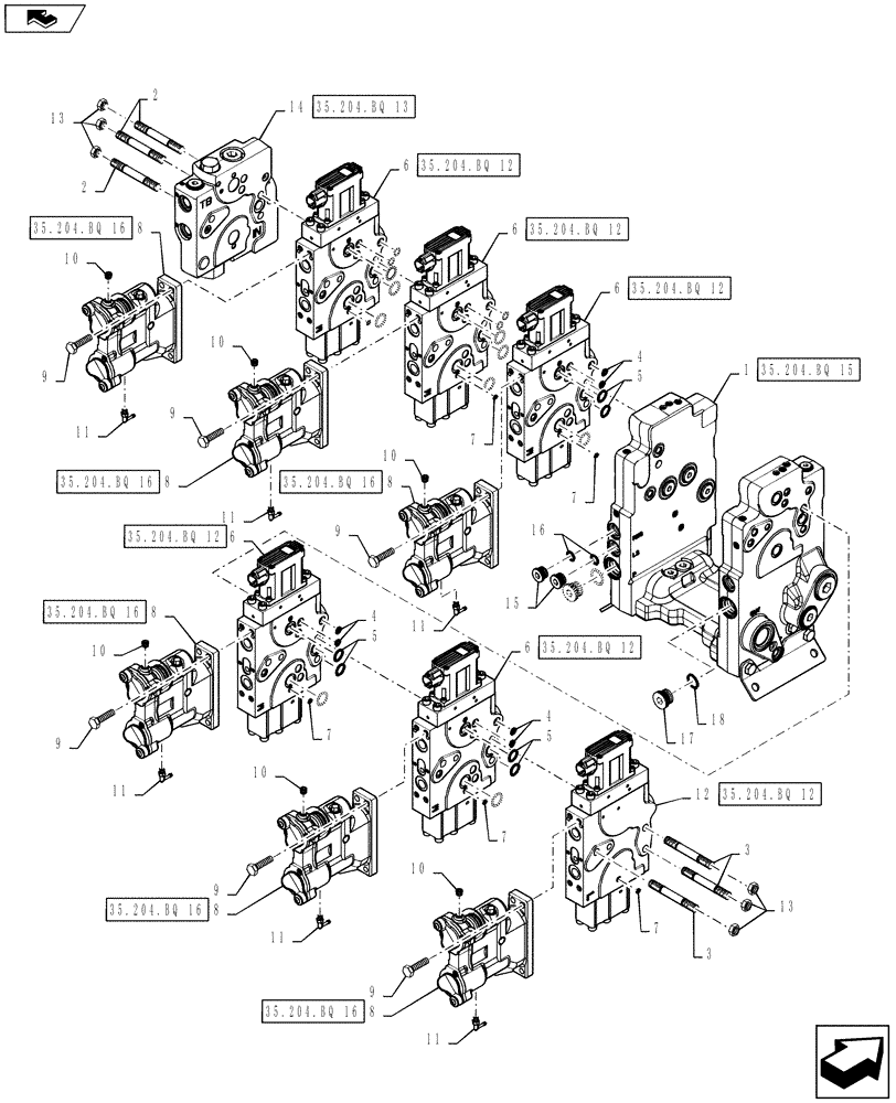 Схема запчастей Case IH STEIGER 500 - (35.204.BQ[09]) - AUXILIARY CONTROL VALVE - 6 SPOOL, W/ TRAILER BRAKES (35) - HYDRAULIC SYSTEMS