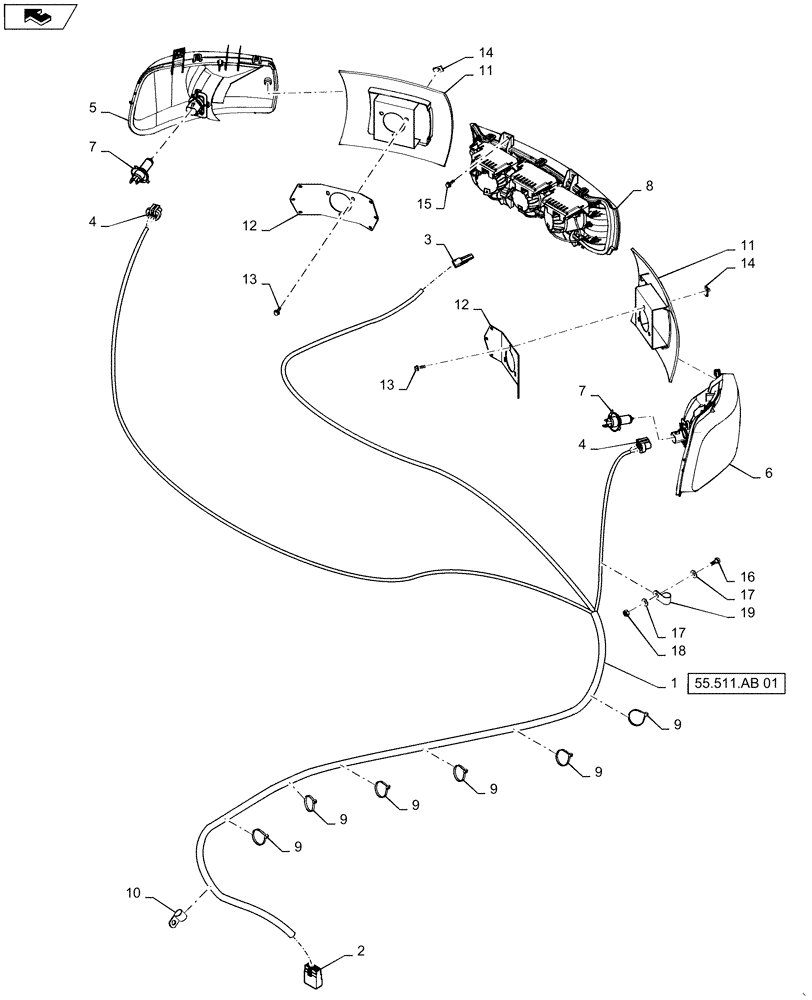 Схема запчастей Case IH STEIGER 400 - (55.404.AQ[02]) - HEADLAMP - HALOGEN, LH DIP - CENTER LIGHT & HARNESS (55) - ELECTRICAL SYSTEMS
