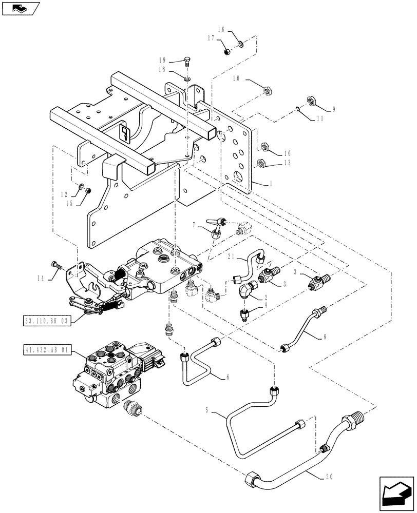 Схема запчастей Case IH STEIGER 500 - (33.110.BK[01]) - PARKING BRAKE - HYDR LINES - EUROPE (33) - BRAKES & CONTROLS