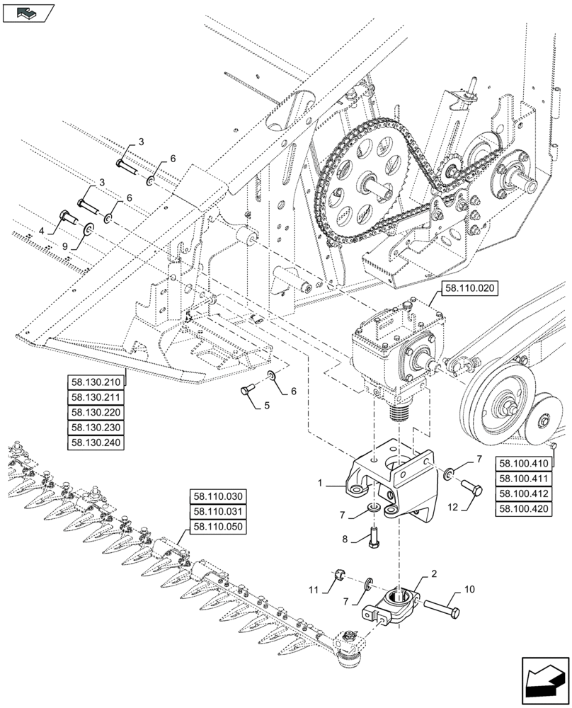Схема запчастей Case IH 3050-25FT H - (58.110.010) - WOBBLE BOX, SUPPORT - LH (58) - ATTACHMENTS/HEADERS