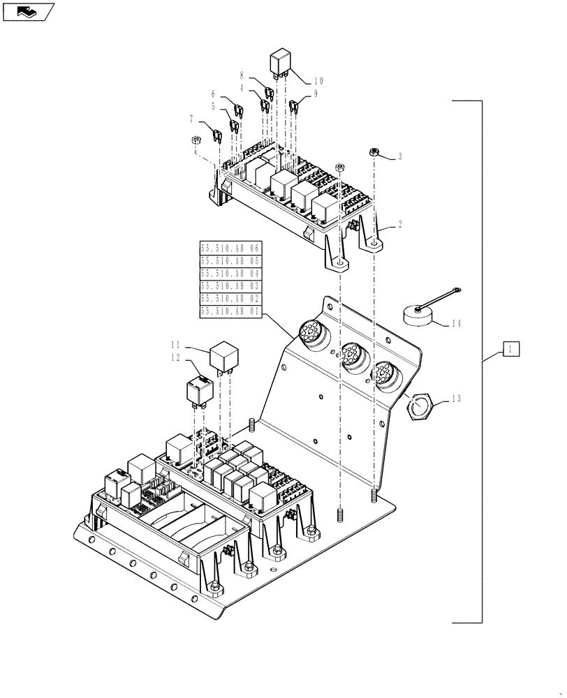Схема запчастей Case IH STEIGER 400 - (55.510.AF[03]) - CAB - MAIN ELECTRONICS, HARNESS WITH FUSES AND RELAYS (55) - ELECTRICAL SYSTEMS