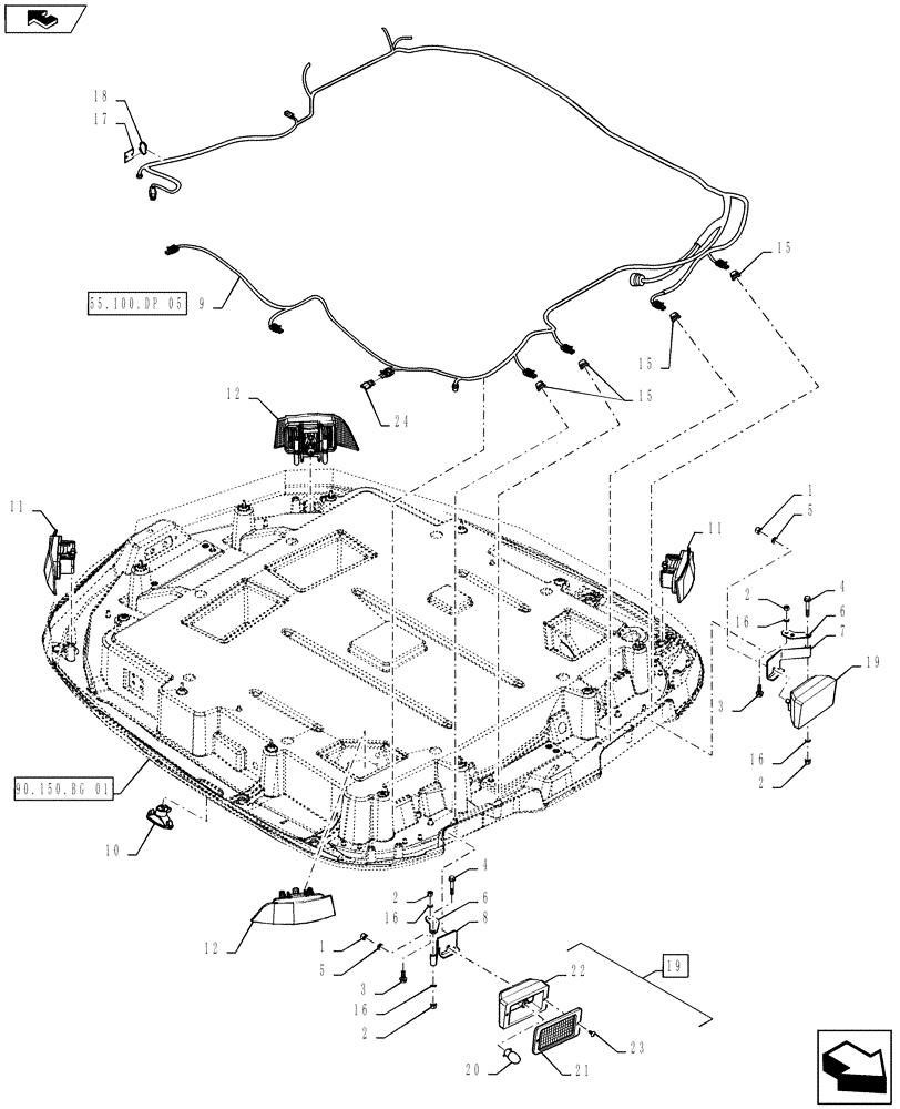 Схема запчастей Case IH STEIGER 400 - (55.514.AB[01]) - LIGHTING - CAB ROOF, EXTERIOR (55) - ELECTRICAL SYSTEMS