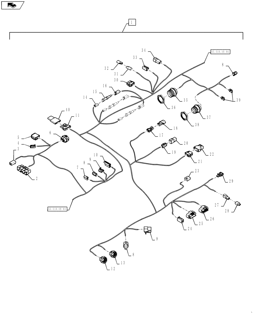 Схема запчастей Case IH STEIGER 500 - (55.510.AB[05]) - HARNESS - MAIN CAB - EUROPE (55) - ELECTRICAL SYSTEMS