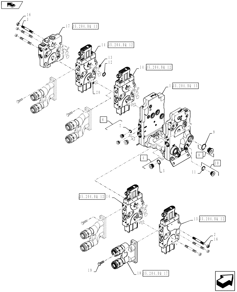 Схема запчастей Case IH STEIGER 500 - (35.204.BQ[05]) - AUXILIARY CONTROL VALVE - 4 SPOOL, W/ TRAILER BRAKES - SCRAPER UNITS (35) - HYDRAULIC SYSTEMS