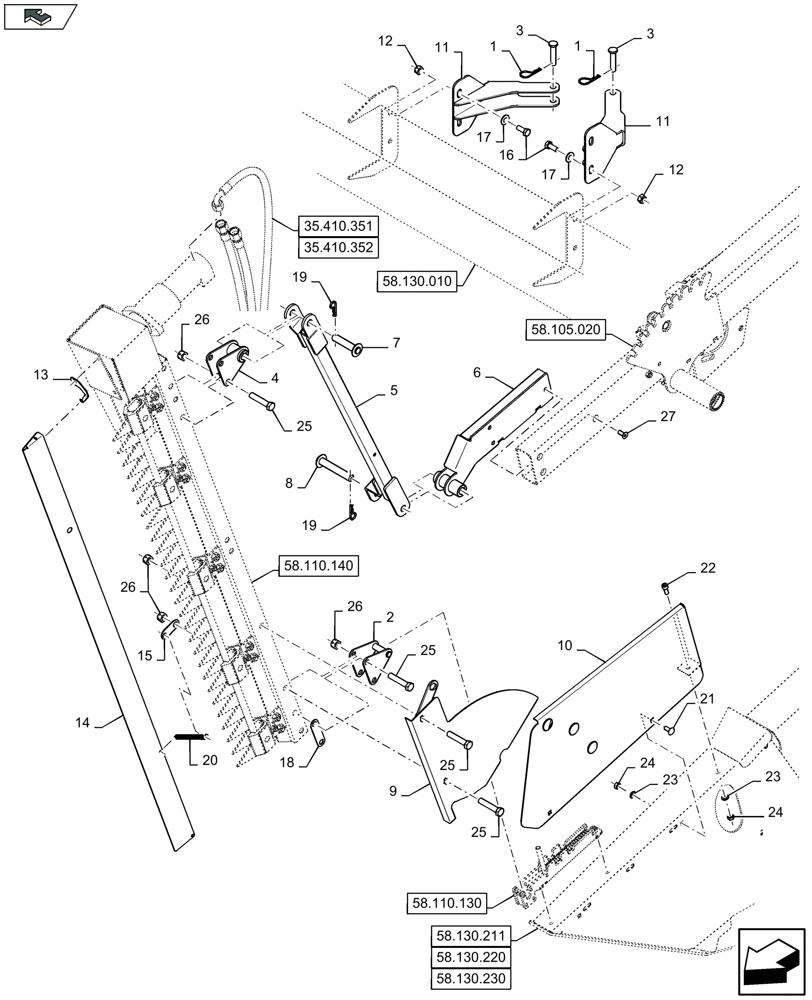 Схема запчастей Case IH 3050-25FT H - (58.110.121) - VERTICAL KNIFE - RH - F954955 (58) - ATTACHMENTS/HEADERS