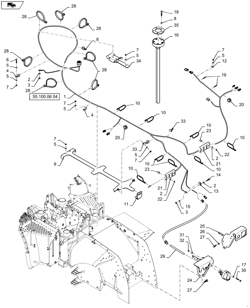 Схема запчастей Case IH STEIGER 500 - (55.101.AC[04]) - REAR FRAME WIRE HARNESS LAYOUT - SUSPENDED CAB - EURO (55) - ELECTRICAL SYSTEMS