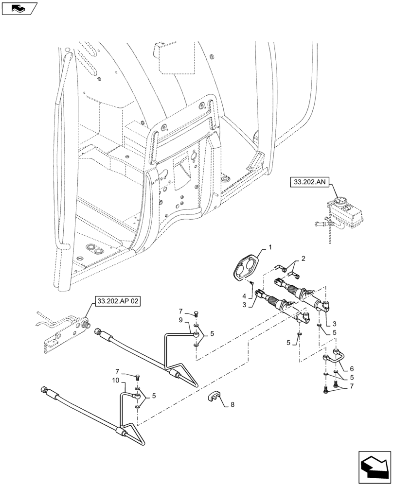 Схема запчастей Case IH MAXXUM 140 - (33.202.AR[02]) - VAR - 333679 + STD - BRAKE, MASTER CYLINDER, LINES FOR CAB SUSPENSION, HYDRAULIC PUMP 80L/MIN FD (33) - BRAKES & CONTROLS