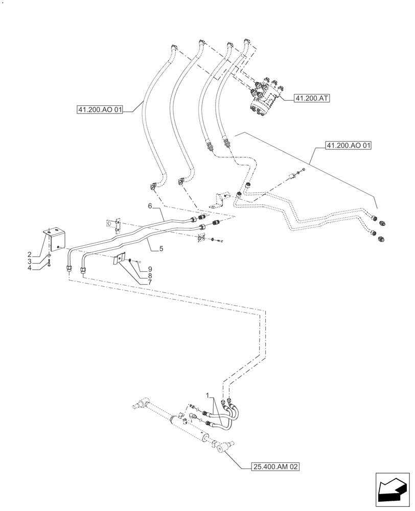 Схема запчастей Case IH FARMALL 120A - (41.200.AO[03]) - STEERING PUMP TANK PIPES FRONT AXLE 2WD 4 CYL. HEAVY DUTY (41) - STEERING