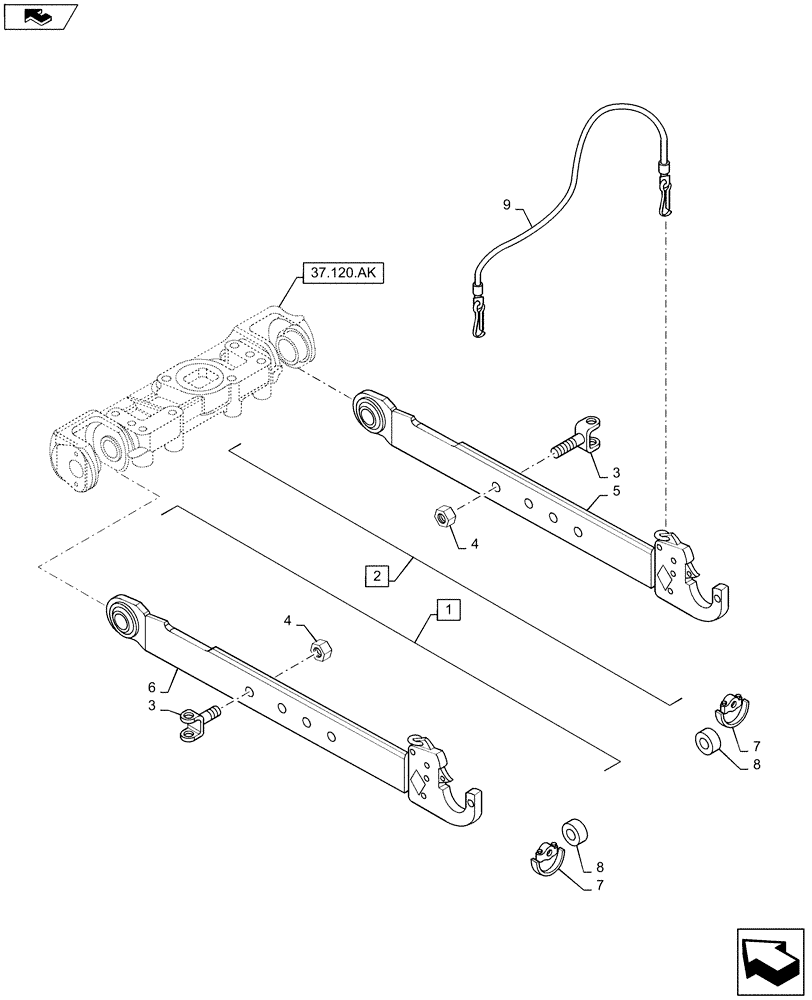 Схема запчастей Case IH MAXXUM 115 - (37.120.AO[01]) - VAR - 330921, 331921, 743696 - TOOLING CONNECTION UNIT - LOWER ARMS (37) - HITCHES, DRAWBARS & IMPLEMENT COUPLINGS