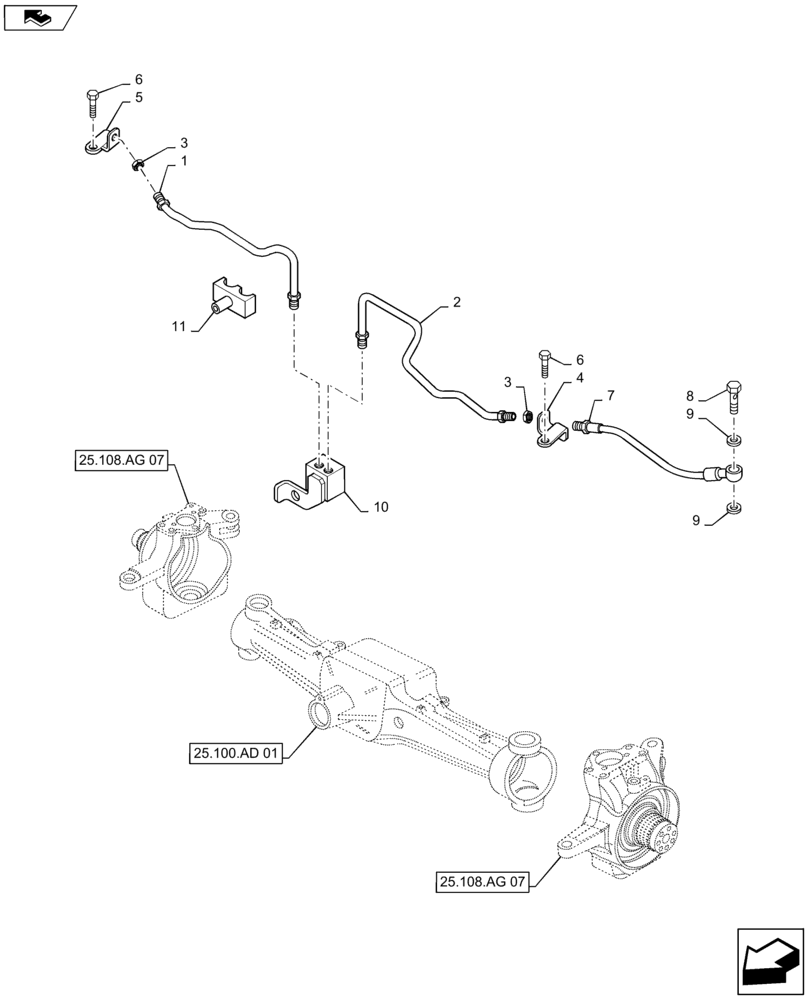 Схема запчастей Case IH MAXXUM 115 - (33.204.AG[03]) - VAR - 330425 - CL.3 FRONT AXLE - BRAKE PIPES (33) - BRAKES & CONTROLS