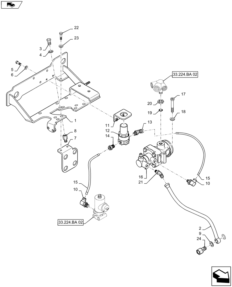 Схема запчастей Case IH MAXXUM 115 - (33.224.AZ[01]) - VAR - 332739 - PNEUMATIC TRAILER BRAKE - REGULATOR, VALVE & PIPES (33) - BRAKES & CONTROLS