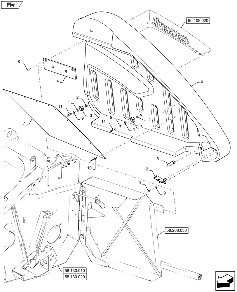 Схема запчастей Case IH 3050-18FT - (58.208.040) - SHIELDING, LEFT HAND SIDE, DOOR PANEL (58) - ATTACHMENTS/HEADERS