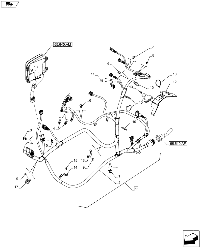 Схема запчастей Case IH FARMALL 95C - (55.015.AB[03]) - VAR - 332789, 334219 - ENGINE, ELECTRIC CABLE, W/O CAB (55) - ELECTRICAL SYSTEMS
