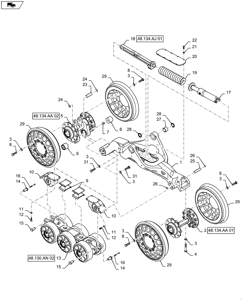 Схема запчастей Case IH STEIGER 350 - (48.130.AN[01]) - TRACK ASSY - UNDERCARRIAGE ASSY. - 16" THRU 24" NARROW WHEEL (48) - TRACKS & TRACK SUSPENSION