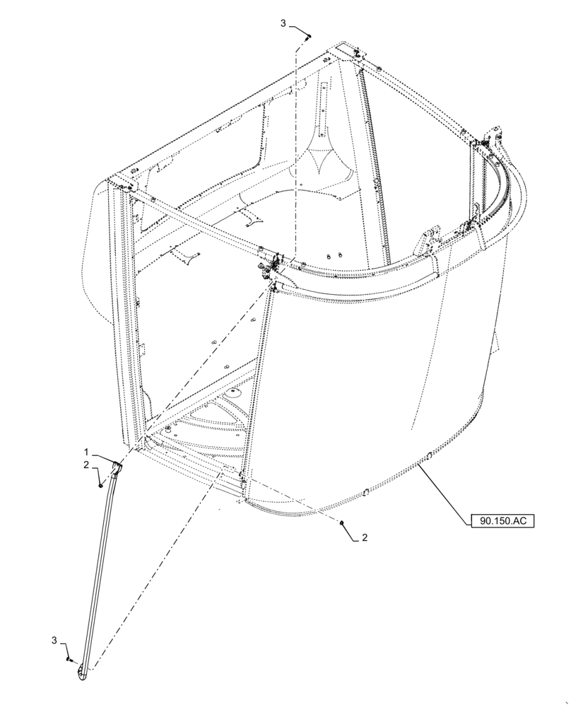 Схема запчастей Case IH 9230 - (90.150.AB[02]) - HANDRAIL, CAB, RH (90) - PLATFORM, CAB, BODYWORK AND DECALS