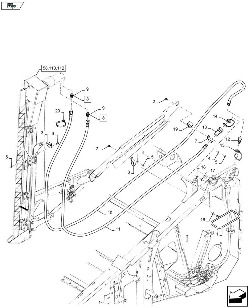 Схема запчастей Case IH 3050-25FT L - (35.410.342) - HYDRAULICS FOR VERTICAL KNIVES, LEFT-HAND SIDE COUPLING PARTS - D956 (35) - HYDRAULIC SYSTEMS