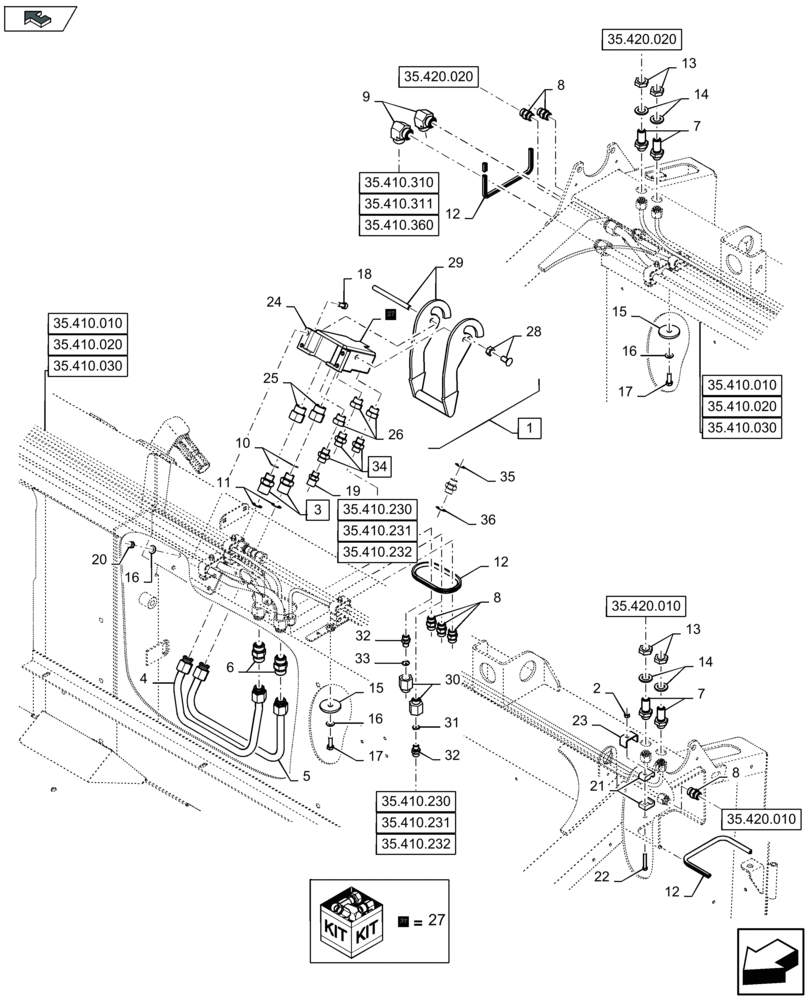 Схема запчастей Case IH 3050-35FT - (35.410.040) - HYDRAULIC TUBES, UPPER BEAM, CONNECTORS (35) - HYDRAULIC SYSTEMS