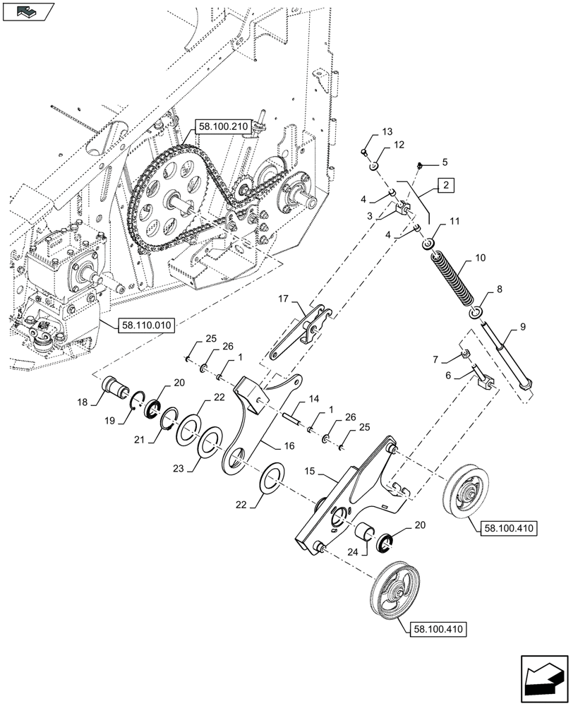 Схема запчастей Case IH 3050-35FT - (58.100.460) - BELT DRIVE FOR CUTTERBAR, TENSIONING ARM - SPRING ASSEMBLIES - C955 (58) - ATTACHMENTS/HEADERS