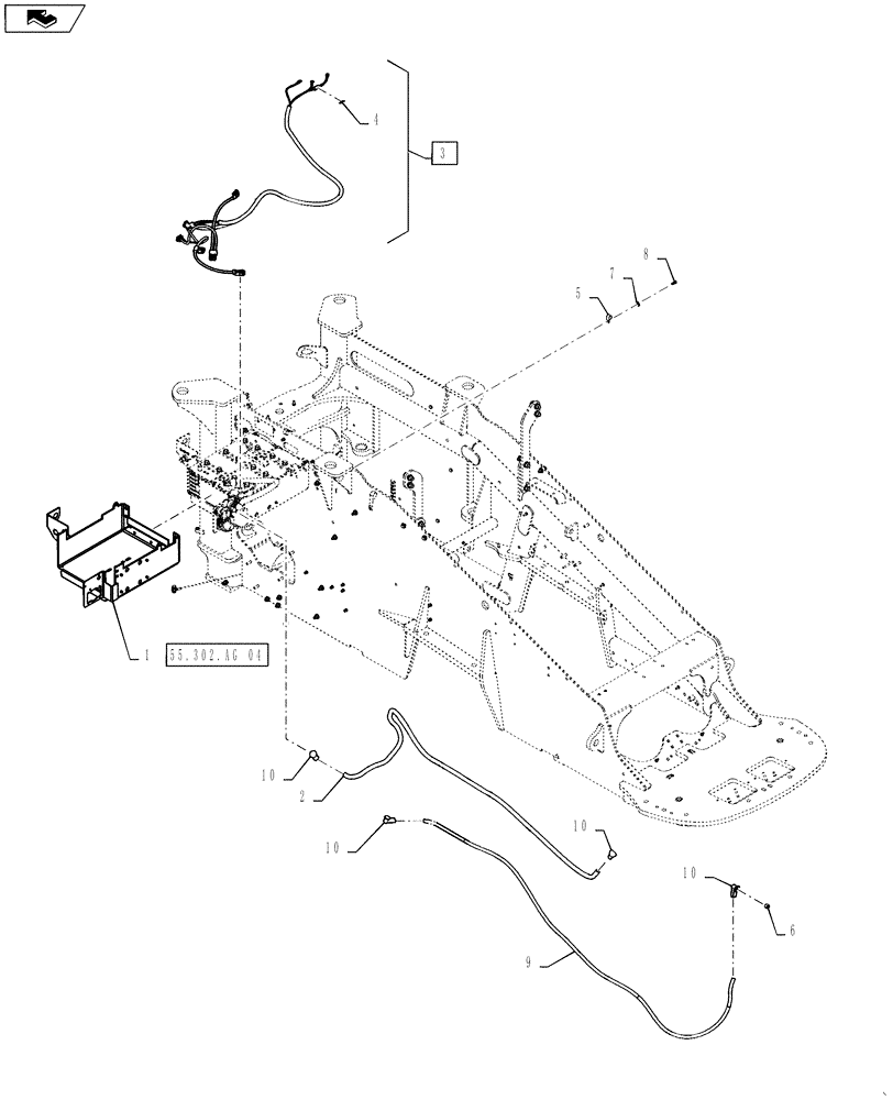 Схема запчастей Case IH STEIGER 500 - (55.302.AG[03]) - BATTERY - TRAY & CABLES - 13 L - STEIGER 400 - 500 NON-SUSPENDED CAB (55) - ELECTRICAL SYSTEMS