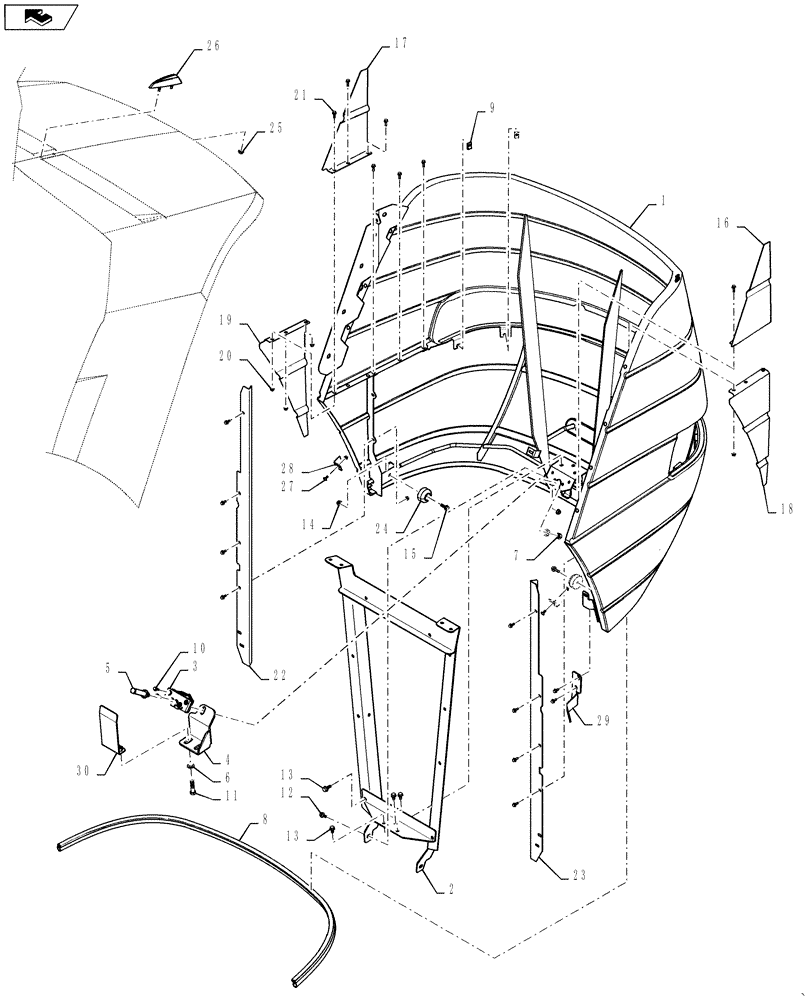 Схема запчастей Case IH STEIGER 500 - (90.100.AB[05]) - ENGINE HOOD, GRILL AND SUPPORT - STEIGER 400 - 500 (90) - PLATFORM, CAB, BODYWORK AND DECALS