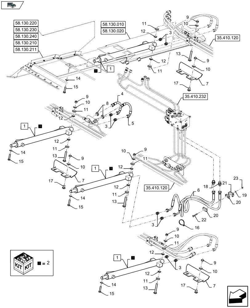 Схема запчастей Case IH 3050-25FT L - (35.410.212) - HYDRAULICS FOR ADJUSTABLE FLOOR - CYLINDERS - D975 (35) - HYDRAULIC SYSTEMS