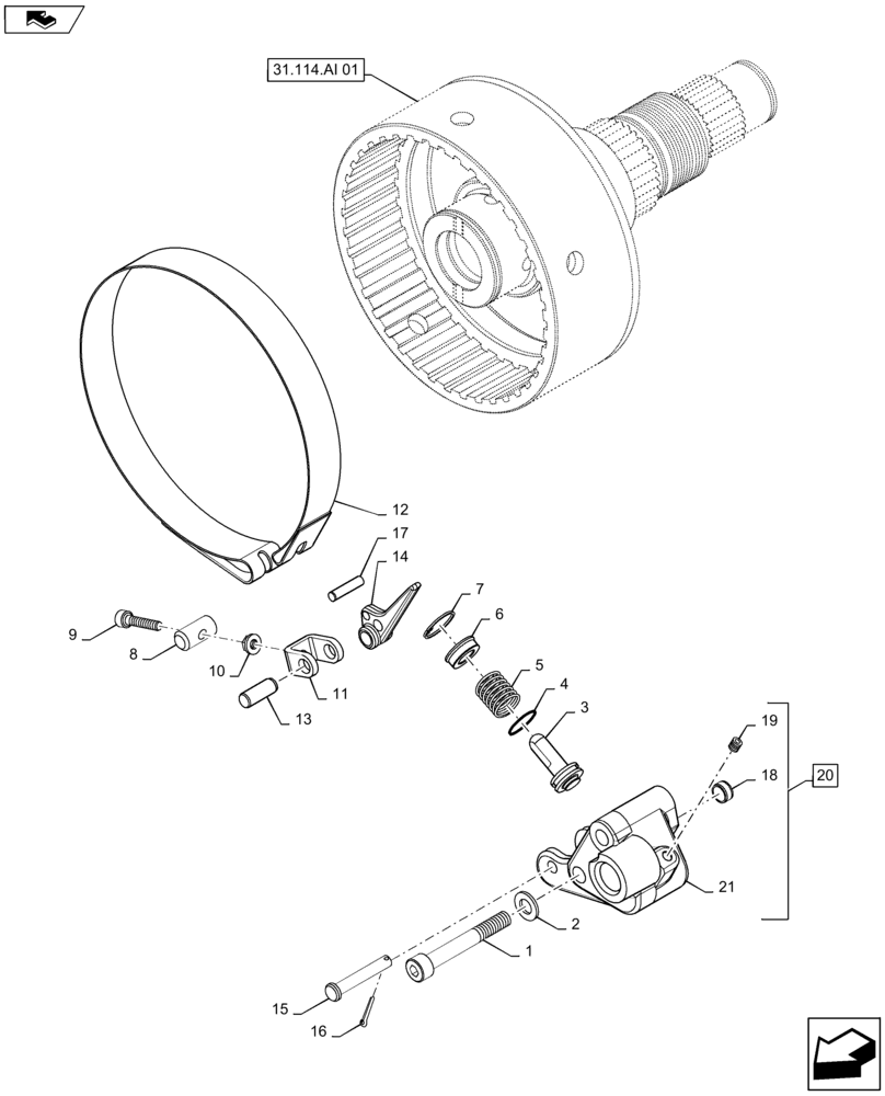 Схема запчастей Case IH MAXXUM 115 - (31.114.AJ[01]) - 2 SPEED REAR PTO - BRAKE BAND (31) - IMPLEMENT POWER TAKE OFF