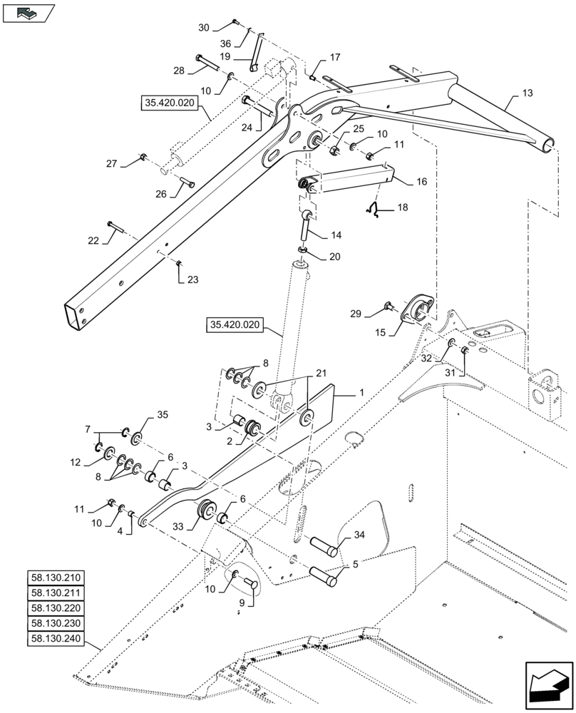 Схема запчастей Case IH 3050-25FT L - (58.105.020) - REEL LIFT SYSTEM, RIGHT-HAND SIDE (58) - ATTACHMENTS/HEADERS