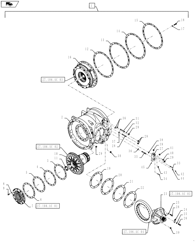 Схема запчастей Case IH STEIGER 500 - (27.100.AB[01]) - REAR AXLE ASSY - CENTER SECTION W/DIFF. LOCK (27) - REAR AXLE SYSTEM