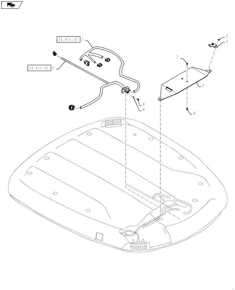 Схема запчастей Case IH STEIGER 500 - (55.911.AD[03]) - GPS RECEIVER - HARNESSES AND MOUNTING BRACKET (55) - ELECTRICAL SYSTEMS