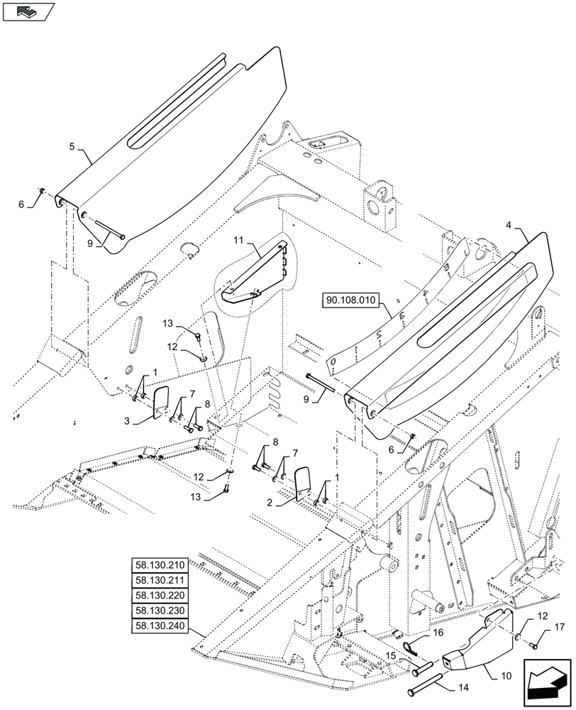 Схема запчастей Case IH 3050-20FT - (58.208.010) - HINGEABLE SIDESHEETS & LOWER BEAM COVERS (58) - ATTACHMENTS/HEADERS