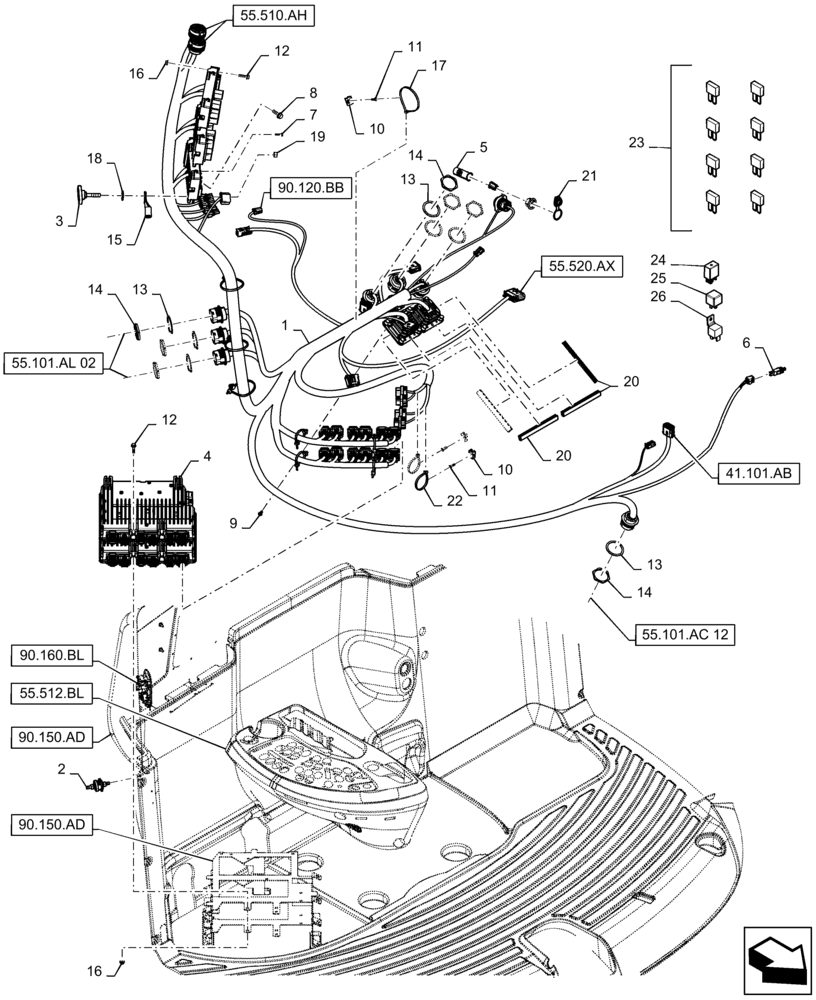 Схема запчастей Case IH 7230 - (55.510.AF) - CAB, ELECTRICAL (55) - ELECTRICAL SYSTEMS