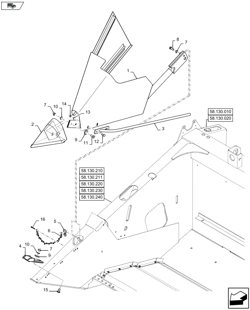 Схема запчастей Case IH 3050-25FT H - (58.130.390) - CROP DIVIDER - RH (58) - ATTACHMENTS/HEADERS