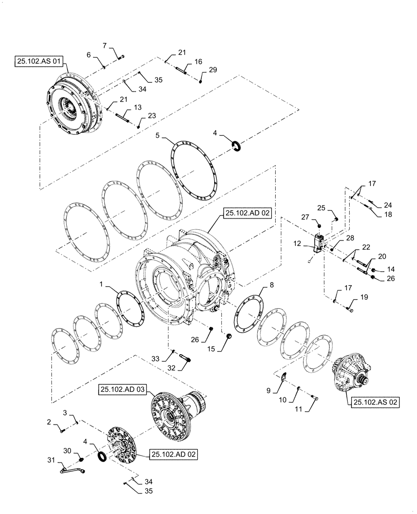 Схема запчастей Case IH STEIGER 400 - (25.102.AD[01]) - FRONT AXLE - CENTER SECTION - W/ DIFF LOCK (25) - FRONT AXLE SYSTEM