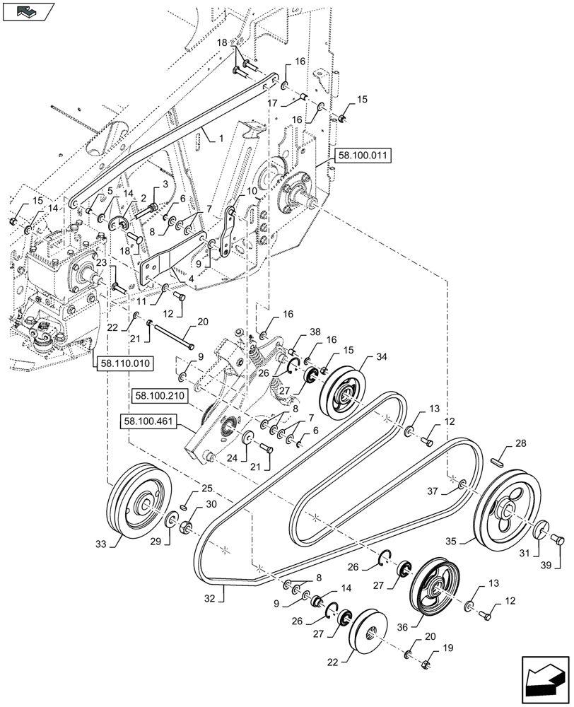 Схема запчастей Case IH 3050-35FT - (58.100.411) - BELT DRIVE FOR CUTTERBAR - F956961 (58) - ATTACHMENTS/HEADERS