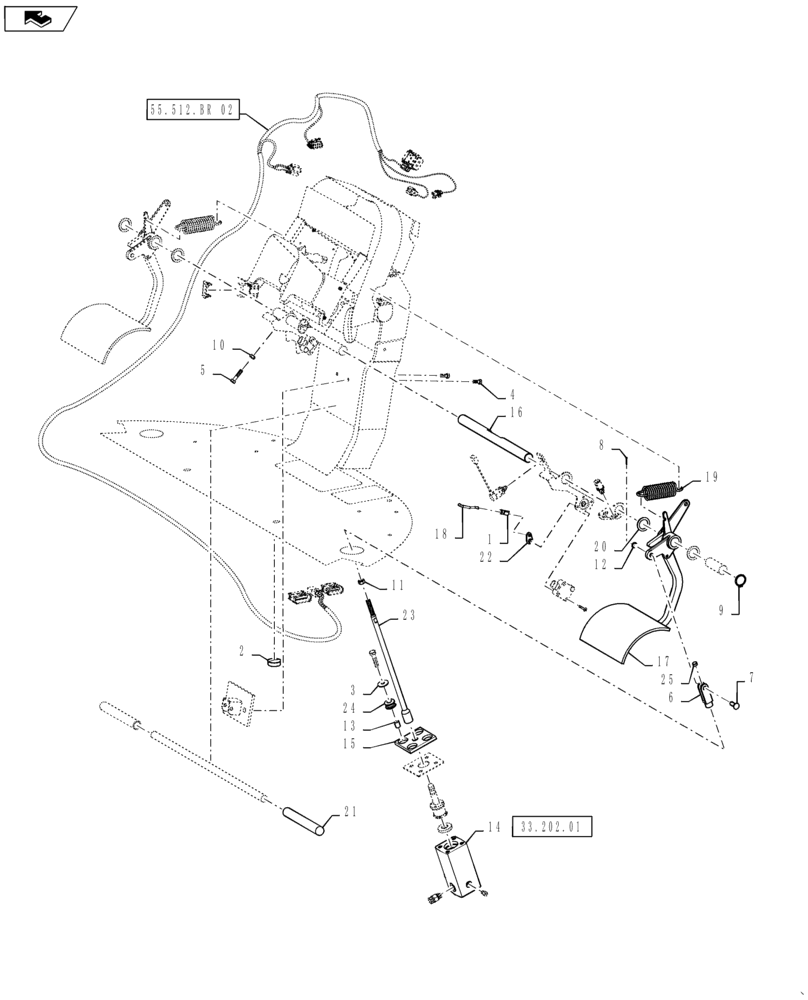 Схема запчастей Case IH STEIGER 400 - (55.512.BR[01]) - CLUTCH AND BRAKE CONTROL PEDALS (55) - ELECTRICAL SYSTEMS
