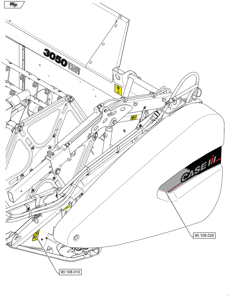 Схема запчастей Case IH 3050-35FT - (90.000.00) - SECTION INDEX - PLATFORM, CAB, BODYWORK AND DECALS (90) - PLATFORM, CAB, BODYWORK AND DECALS
