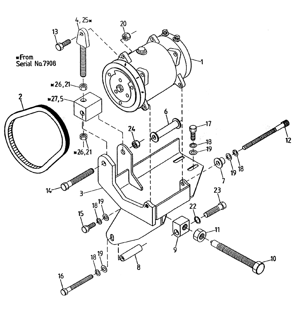 Схема запчастей Case IH 7000 - (A05-80) - AIR CONDITIONER COMPRESSOR, MOUNT AND BELT, (108) Mainframe & Functioning Components