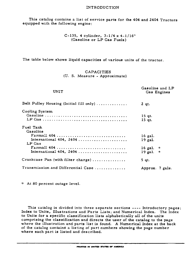 Схема запчастей Case IH 404 - (003) - INTRODUCTION - FLUID CAPACITIES (00) - GENERAL