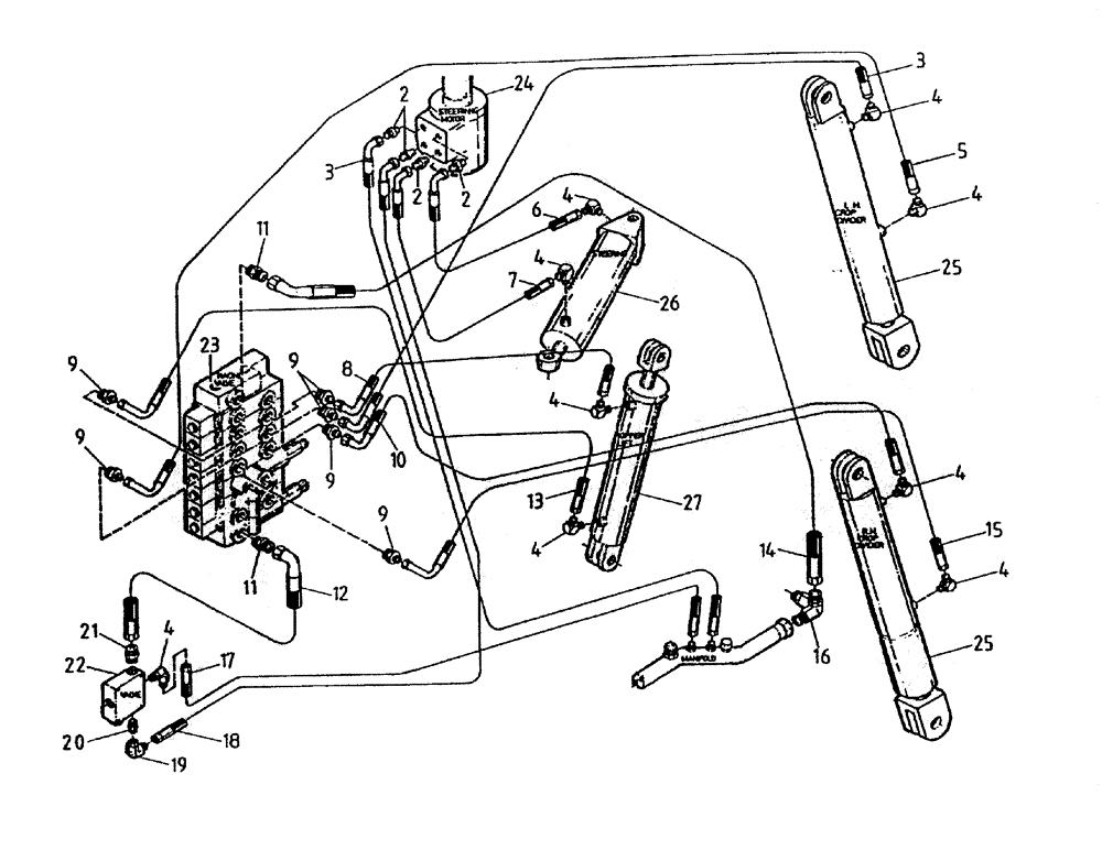 Схема запчастей Case IH 7000 - (B06-20) - HYDRAULIC CIRCUIT, (STEERING, TOPPER AND CROPDIVIDER 7000) Hydraulic Components & Circuits