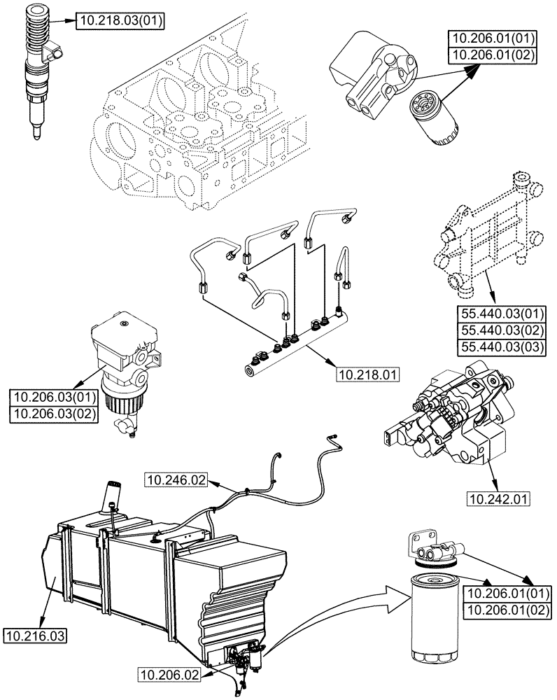 Схема запчастей Case IH 8010 - (00.000.10[03B]) - PICTORIAL INDEX - FUEL SYSTEM (00) - GENERAL & PICTORIAL INDEX