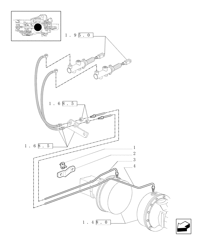 Схема запчастей Case IH JX80U - (1.68.5/04) - (VAR.296) (HI-LO) AND SYNCHR. REV. GEAR - 30 KM/H WITH DIFF. HYDR.LOCKING - BRAKE PIPES (05) - REAR AXLE