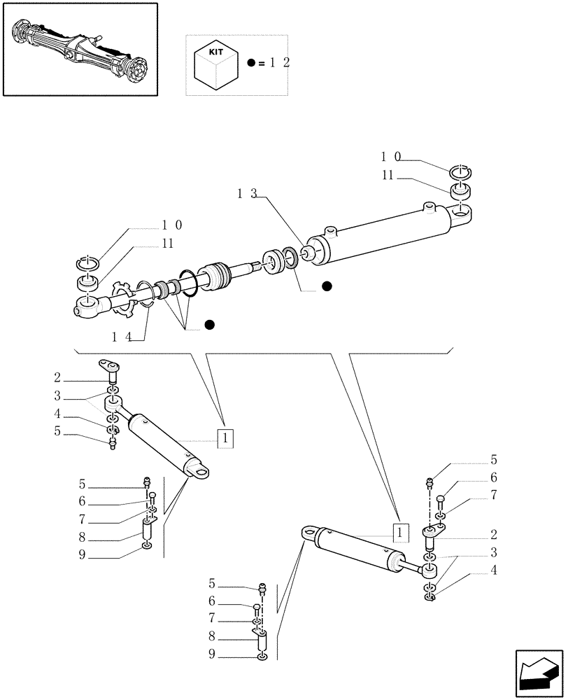 Схема запчастей Case IH JX80U - (1.40.0/12[02]) - FRONT AXLE - HYDRAULIC STEERING CYLINDER - 4WD - PARTS (04) - FRONT AXLE & STEERING