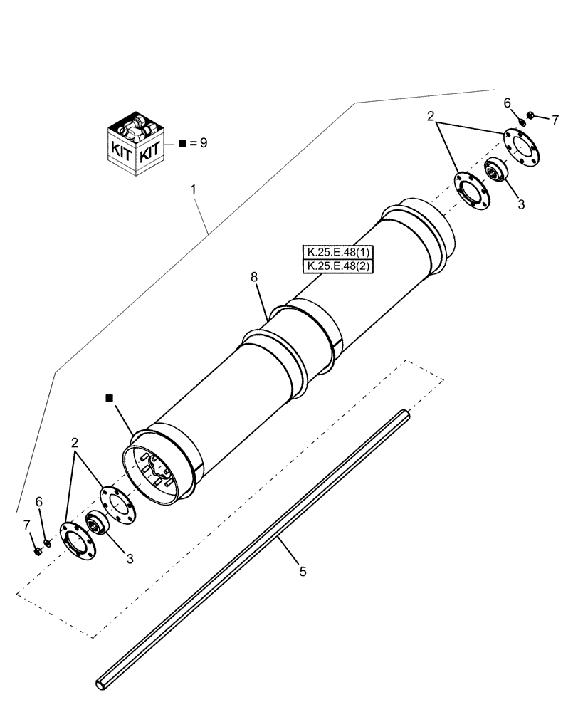 Схема запчастей Case IH AFX8010 - (K.25.E.57) - FEEDER IDLER ROLLER K - Crop Processing